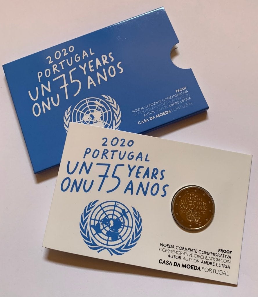 2 Euro Portugal 2020 Proof coincard blister (75 jaar VN), Postzegels en Munten, Verzenden, Portugal, 2 euro, Losse munt