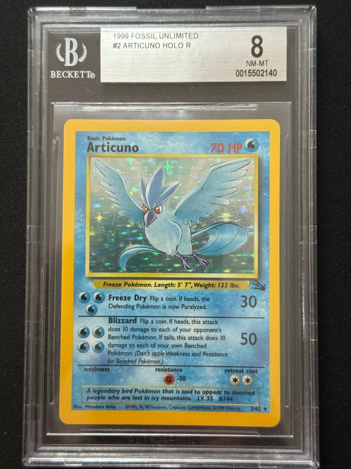 Pokémon Articuno Holo R 1999 Fossil Unlimited BGS 8, Hobby en Vrije tijd, Verzamelkaartspellen | Pokémon, Ophalen of Verzenden