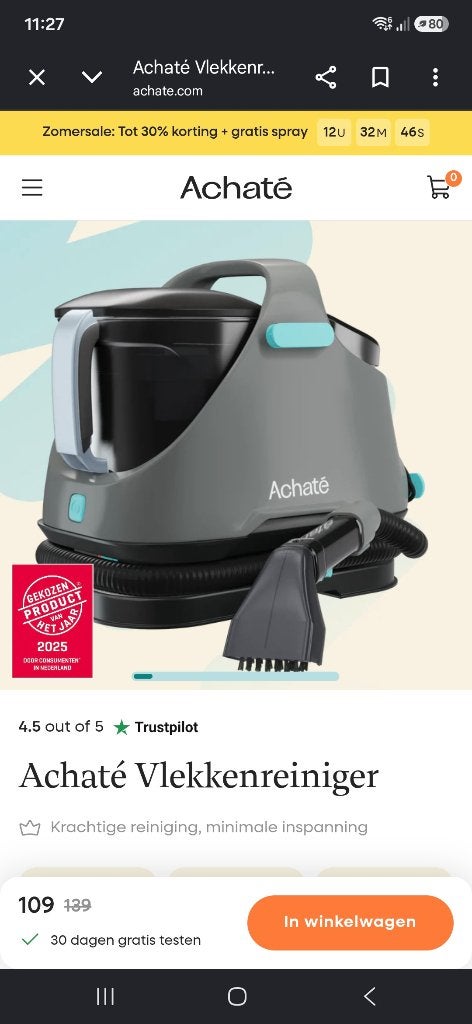 Achate cleaner vlekkenreiniger, Witgoed en Apparatuur, Stoomapparaten, Ophalen, Nieuw, Stoomreiniger