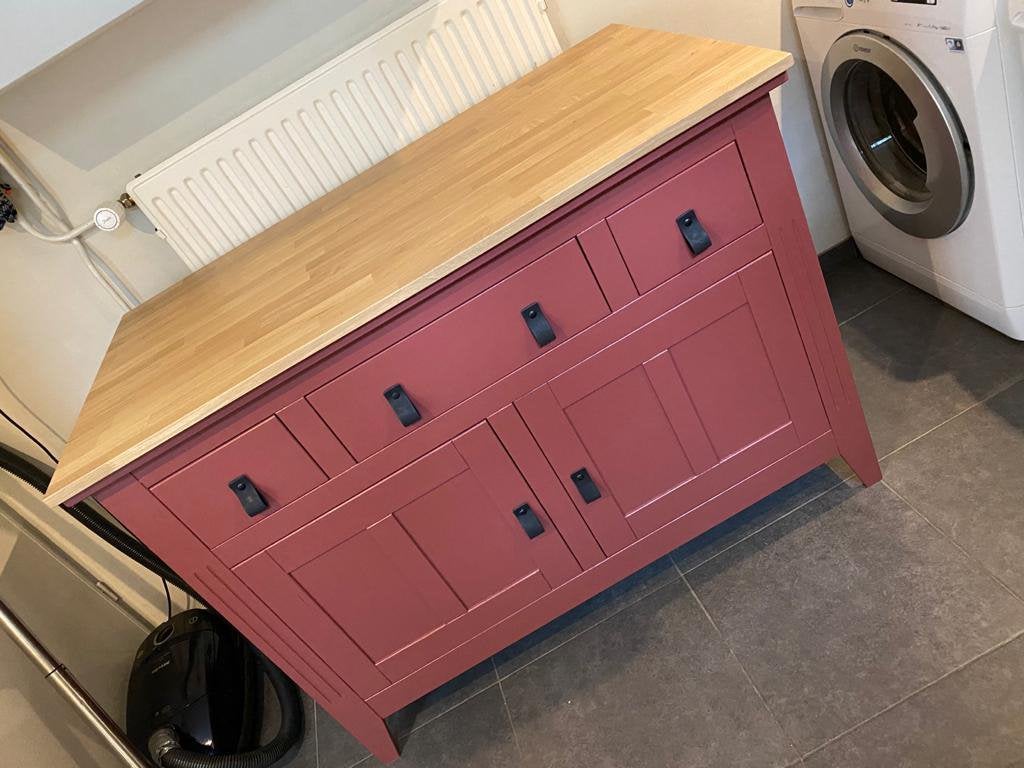 Houten commode kast dressoir met eiken houten blad, Ophalen, Zo goed als nieuw, 25 tot 50 cm, 100 tot 150 cm