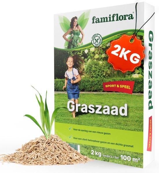 Famiflora graszaad 2kg tot 100m² Speel & Sport nieuw gazon, Verzenden, Nieuw, 20 m² of meer