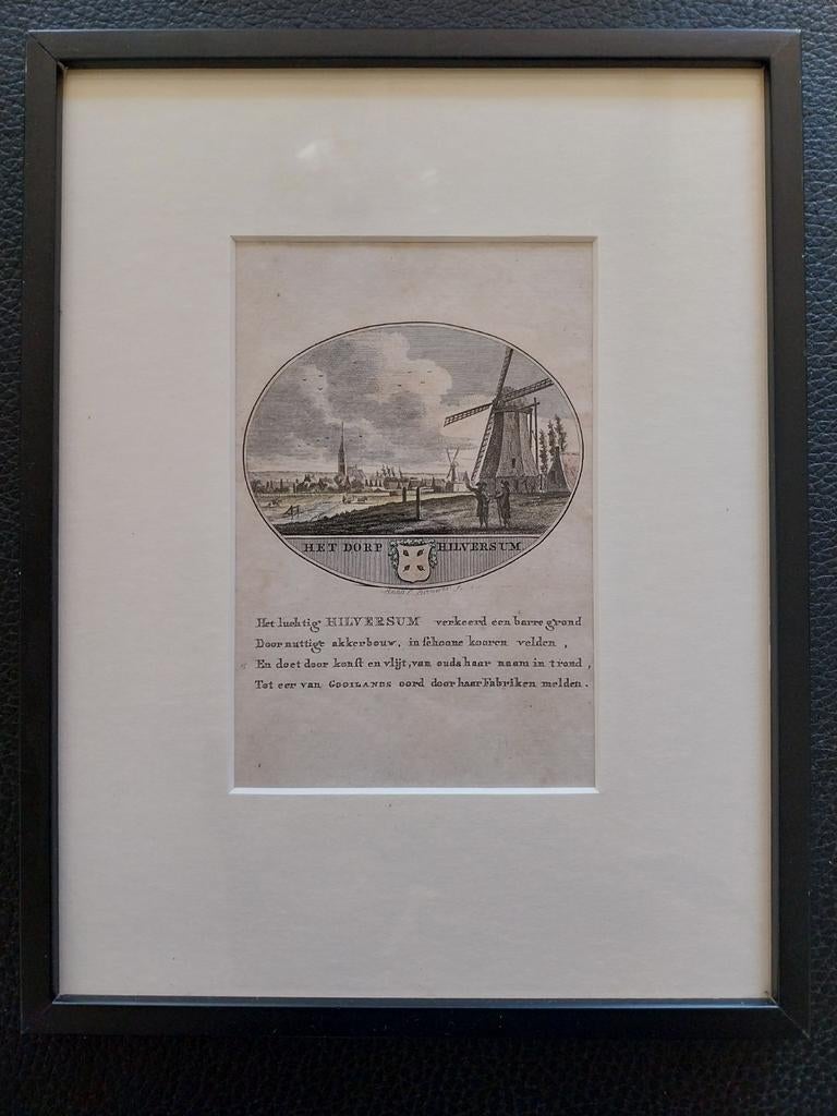 Antieke Gravure 'Het Dorp Hilversum' (ca. 1790-1800), Antiek en Kunst, Kunst | Etsen en Gravures, Stadsgezicht, Ophalen of Verzenden