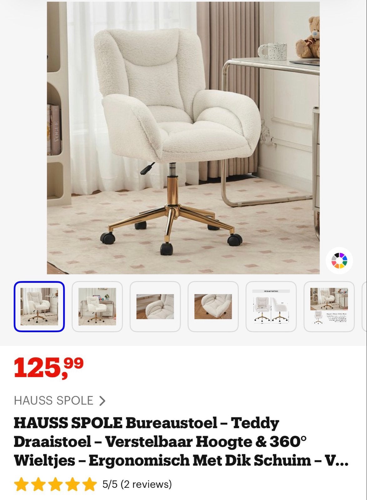 Nieuwe Teddy Bureaustoel, Ophalen, Wit, Nieuw, Bureaustoel