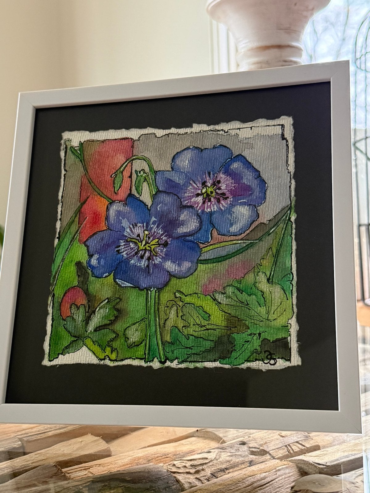 Paarse bloemen aquarel in lijst, Verzenden