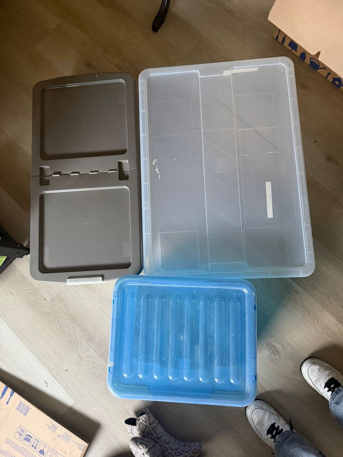 Opbergboxen met deksel - 2 stuks (blauw en transparant), Ophalen, Gebruikt, Minder dan 50 cm