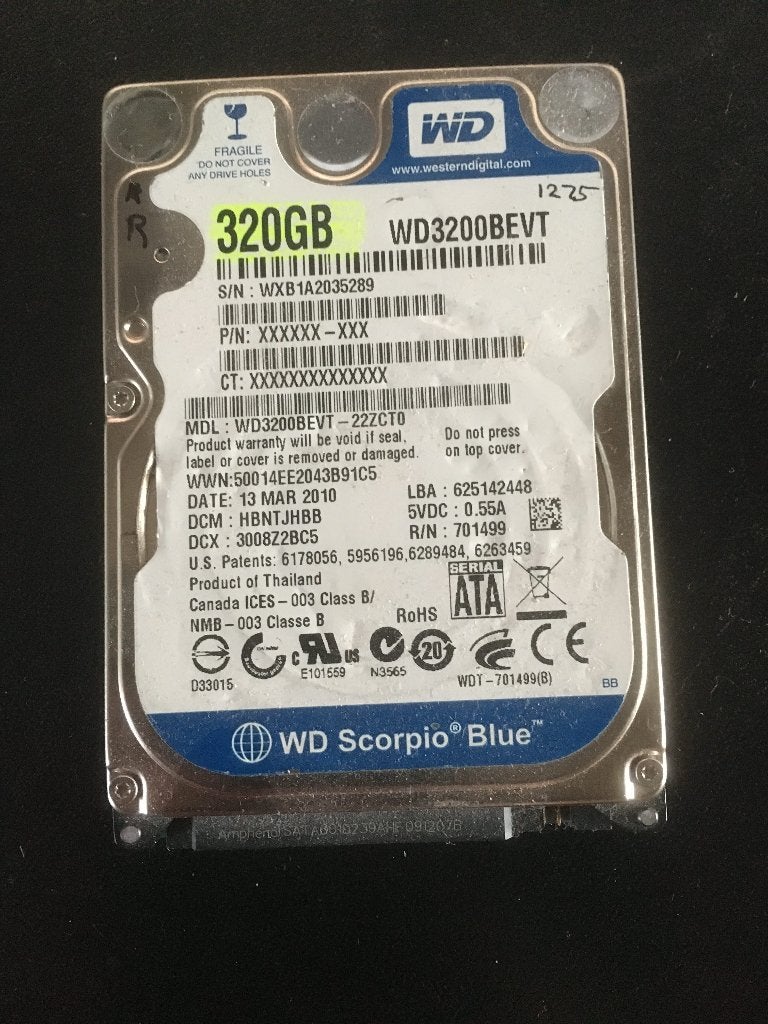 WD3200BEVT - 320GB SATA 2,5" WD BLUE [HDD-1275R] 1-7, Intern, Laptop, Western Digital, Gebruikt