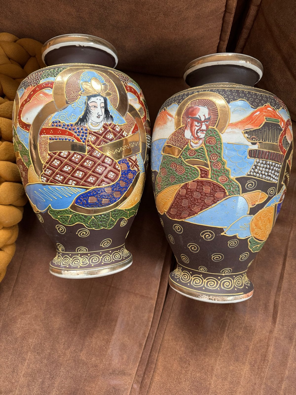 Set van 2 antieke Japanse Satsuma vazen, 33 cm hoog, Ophalen of Verzenden