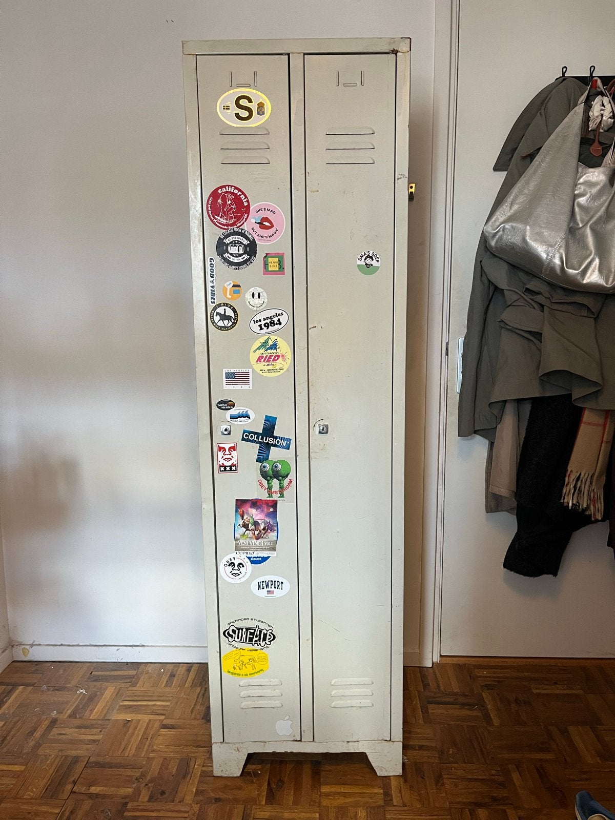 Vintage locker kast - Industriële metalen kledingkast, Huis en Inrichting, Ophalen of Verzenden, Gebruikt