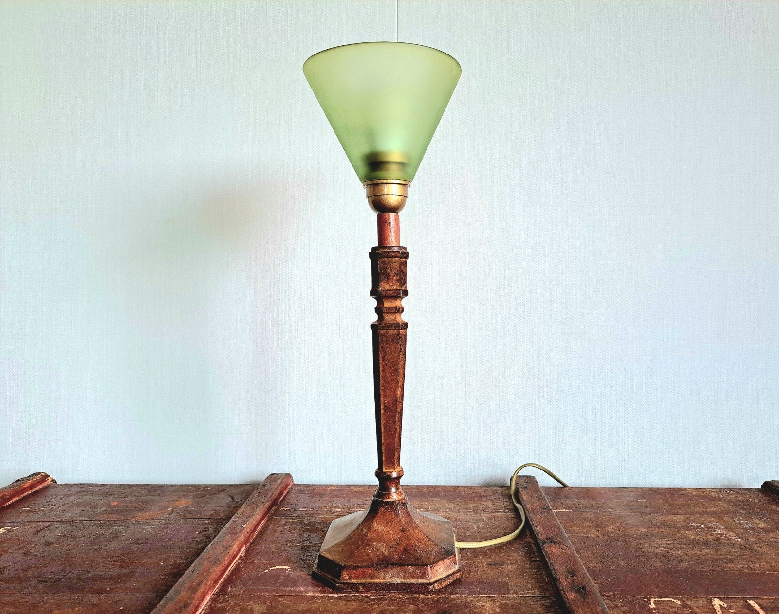 Prachtige grote Art Deco tafellamp met bronzen afwerking, Ophalen of Verzenden