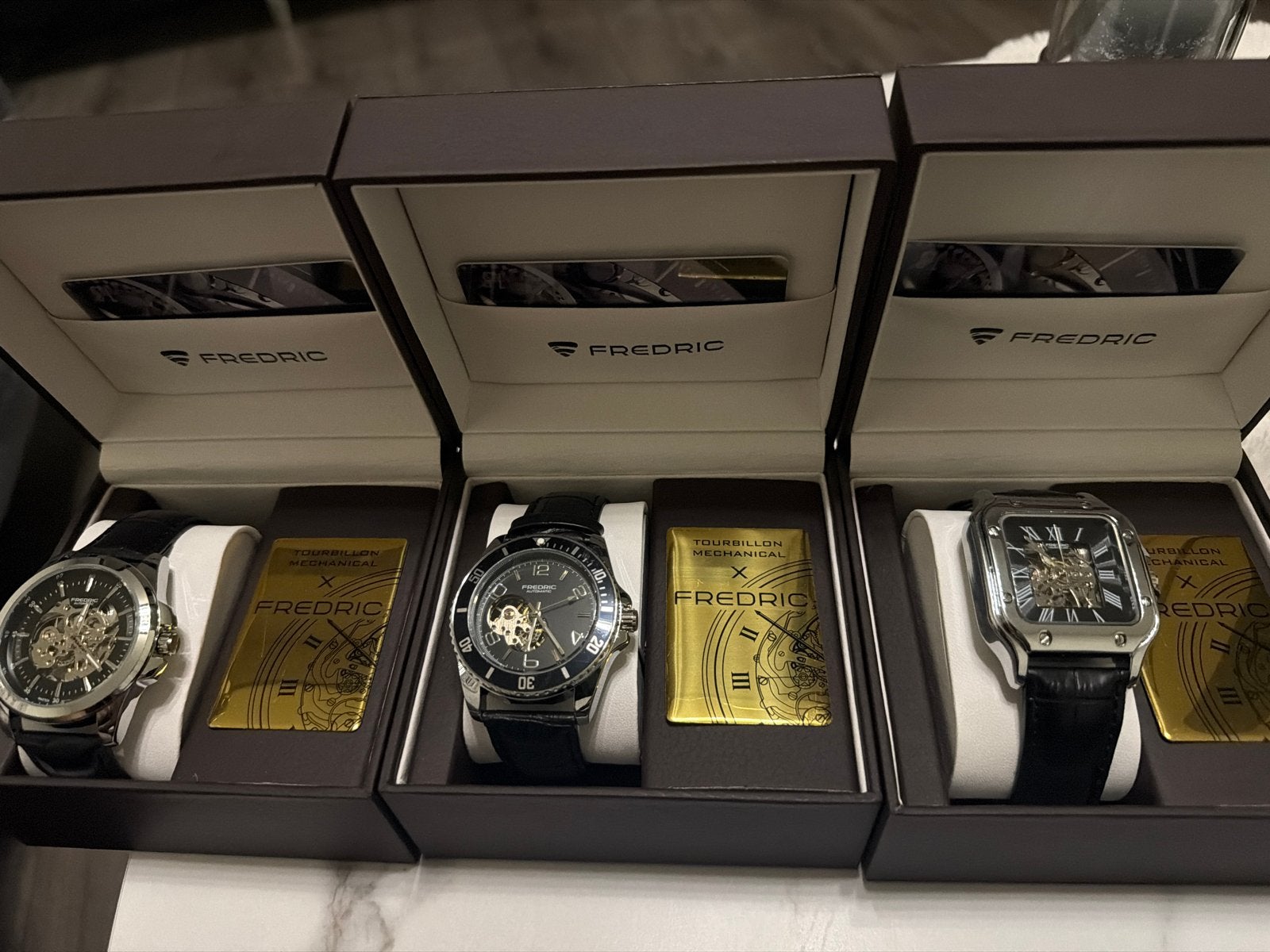 FREDERIC Tourbillon Mechanisch Horloge - Set van 3, Overige merken, Leer, Staal, Polshorloge