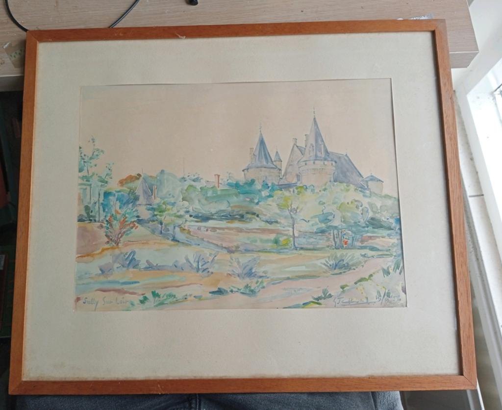 Aquarel Sully Sur Loire 1952, Ophalen of Verzenden