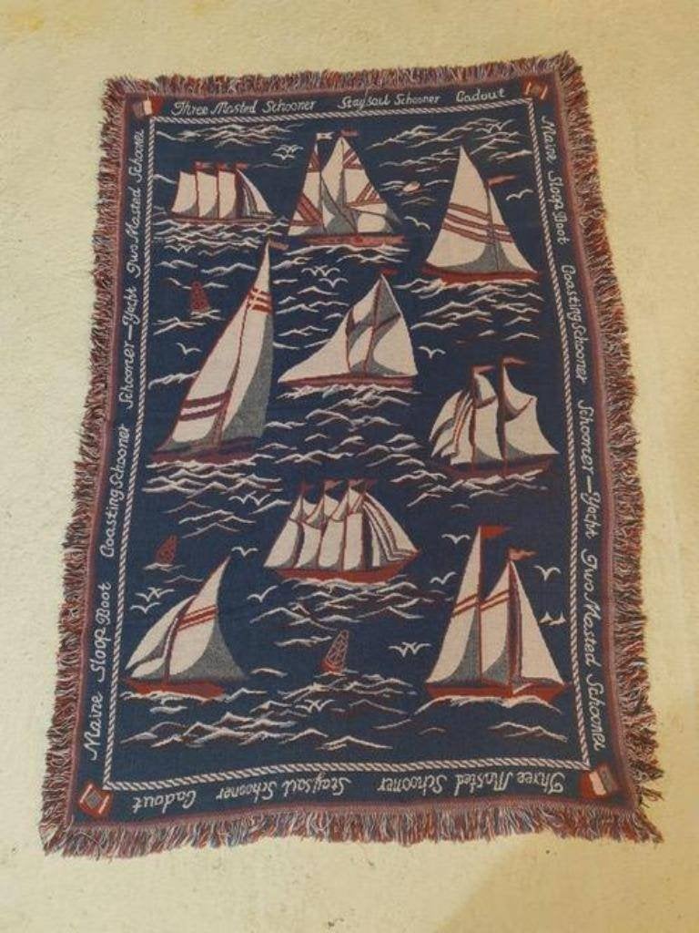 GFL53 Grand foulard zeilschepen blauw rood reversibe 150/100, Huis en Inrichting, Djt@dejuistetoon.eu, Ophalen of Verzenden, Zo goed als nieuw