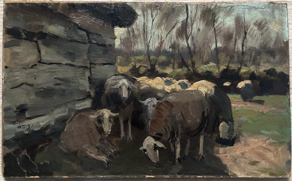 Willem Steelink jr. (1856-1928) - Schapen in de schaduw, Antiek en Kunst, Paneel, Dieren, Ophalen of Verzenden, Olieverf
