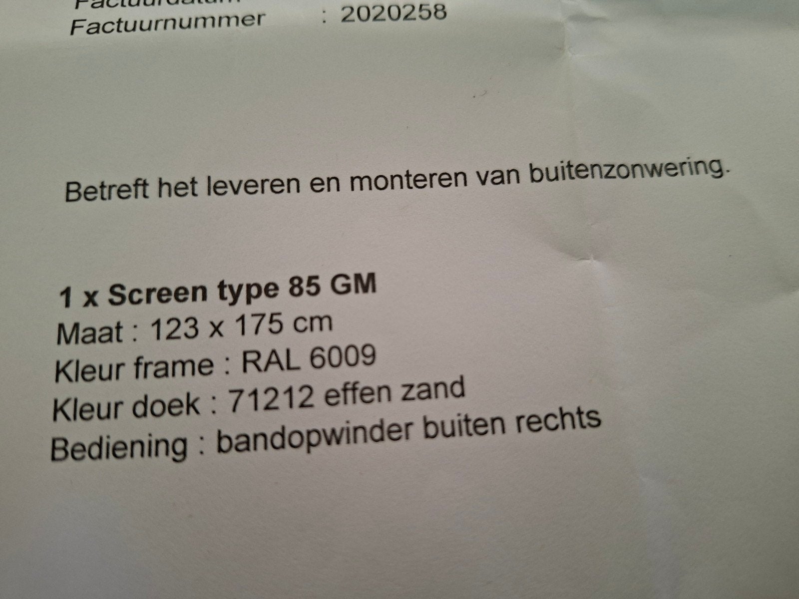 screen type 85 gm buitenzonwering, Ophalen, Gebruikt, 150 tot 200 cm, Overige kleuren
