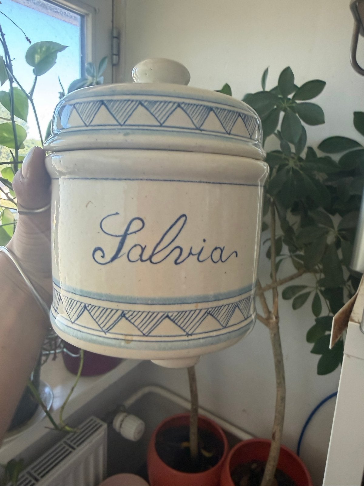 Vintage Italiaanse keramische kruidenpot 'Salvia' - Fratelli, Antiek en Kunst, Ophalen of Verzenden