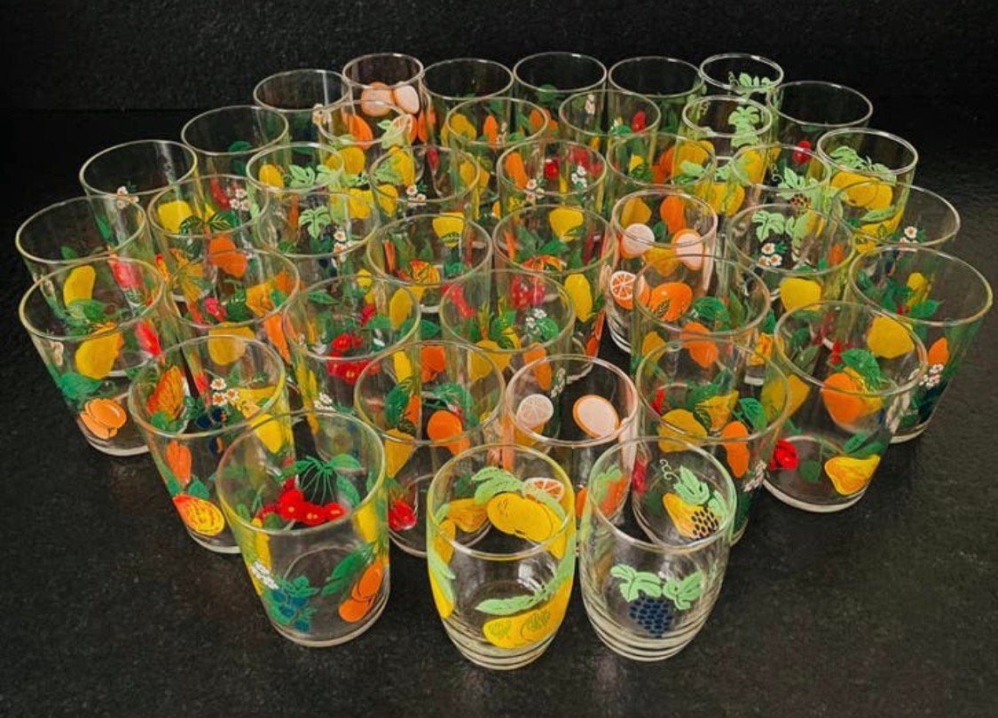 42 ZGAN Vintage Retro Limonade Glazen Sap Glaasjes VMC Reims, Ophalen, Zo goed als nieuw, Frisdrankglas