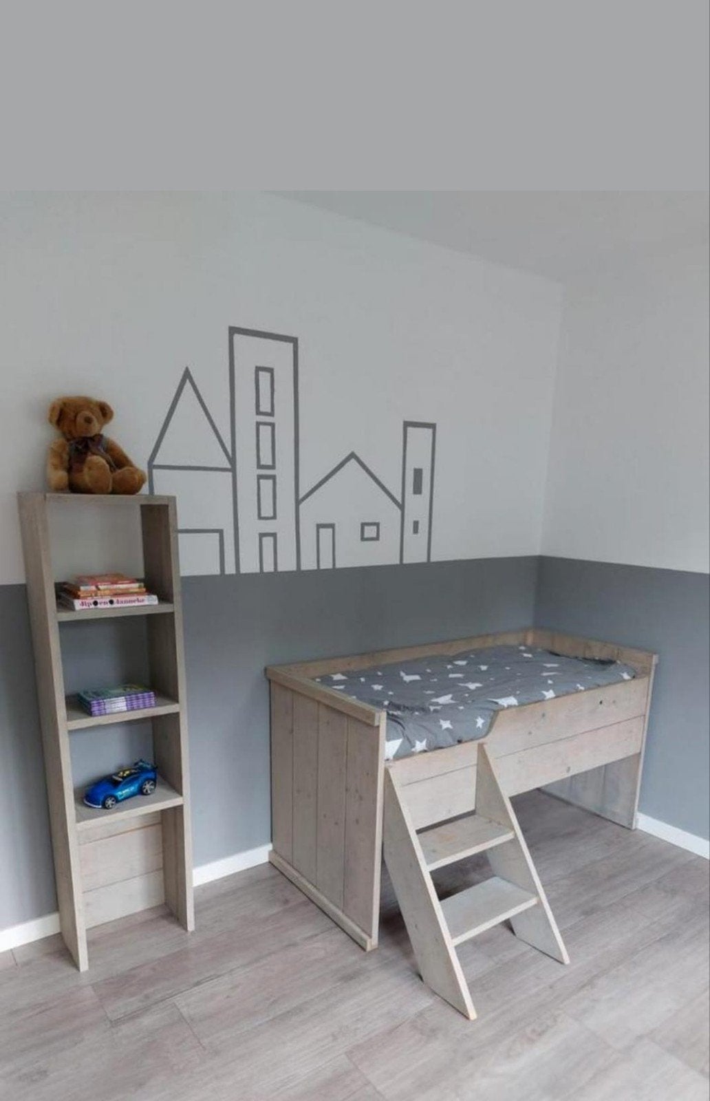 mooi steigerhouten kinderbed, Ophalen of Verzenden, Zo goed als nieuw, Halfhoogslaper