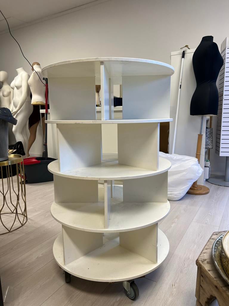 Witte ronde displaykast op wieltjes - Schoen/Decoratie, Ophalen, Gebruikt