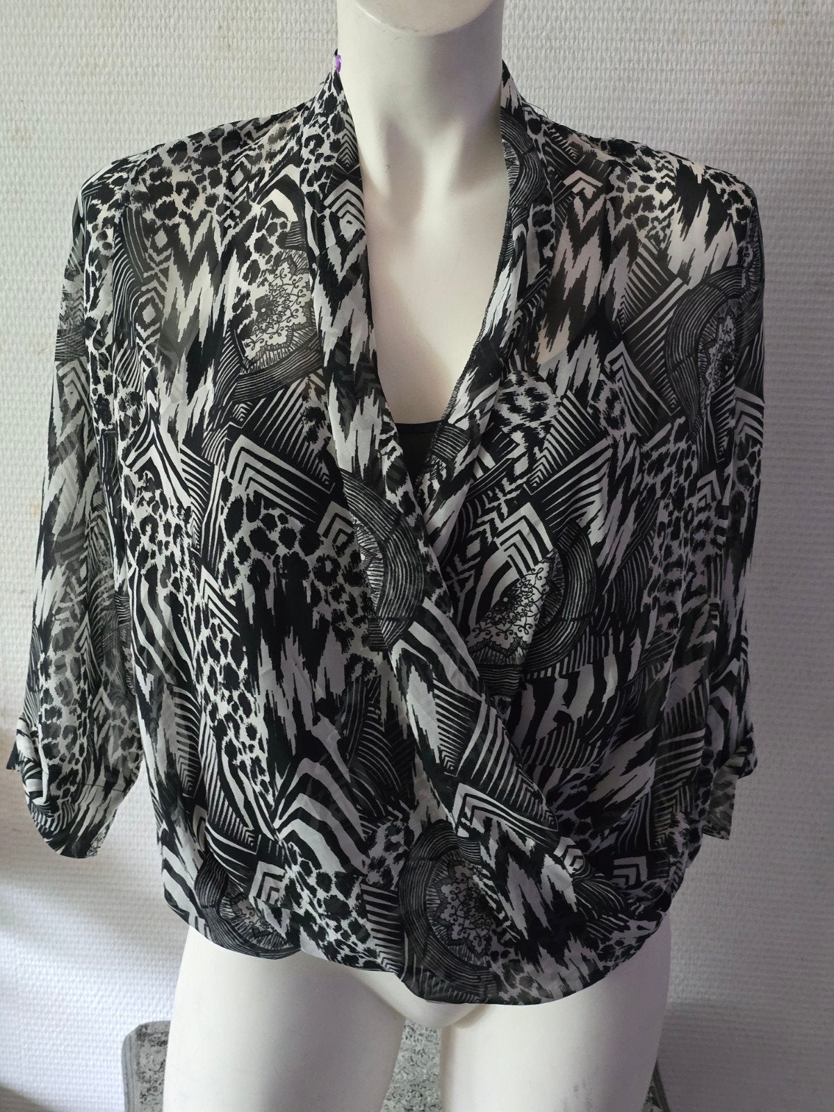 Jane Norman chiffon damesblouse maat 12, Maat 38/40 (M), Zwart, Jane Norman, Ophalen of Verzenden