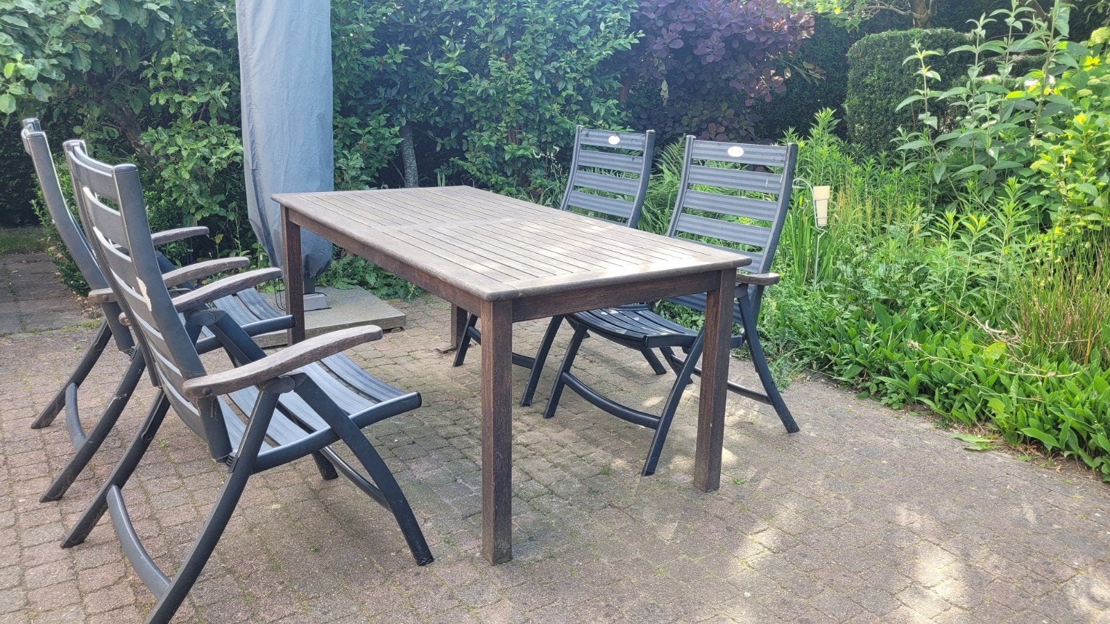 Tuinset met 4 stoelen en kussens, evt inclusief opbergbox, Ophalen, 4 zitplaatsen, Gebruikt, Tuinset