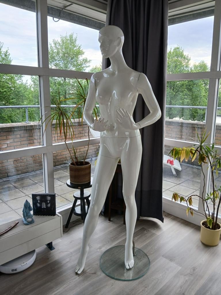 Glanzend wit etalagepop, vrouwelijke mannequin, Ophalen