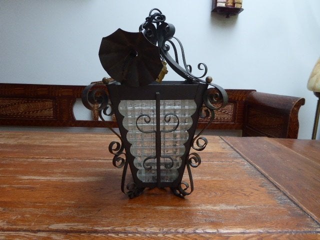 Smeedijzeren art deco lamp, hallamp, Antiek en Kunst, Ophalen of Verzenden