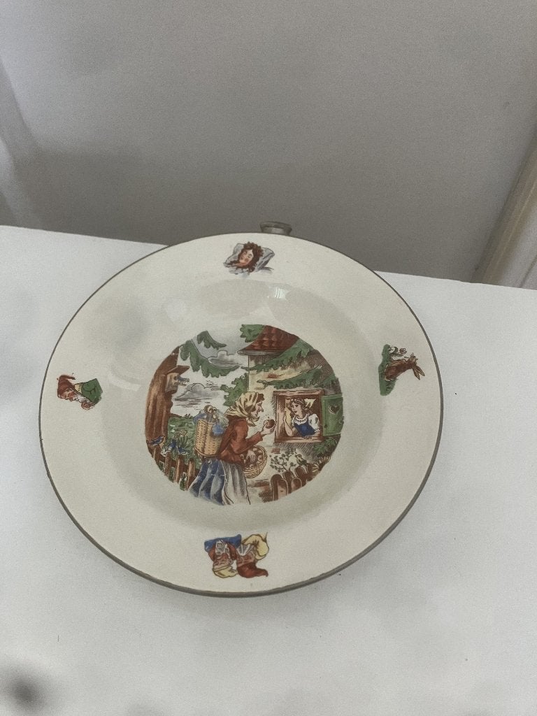 Vintage Kinder-warmhoudbordje met afbeelding Sneeuwwitje, Ophalen of Verzenden, Zo goed als nieuw, Bord(en), Overige stijlen