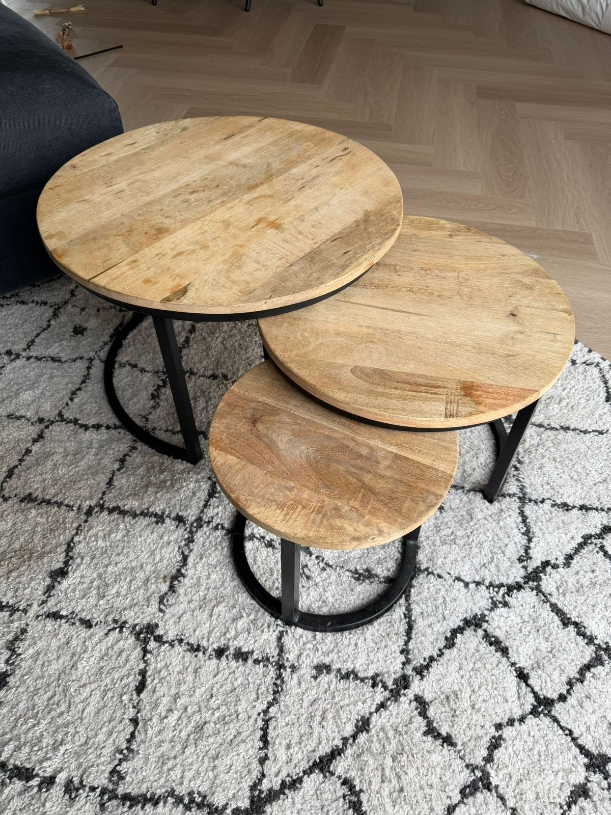 Salontafels set van 3 - mangohout, Ophalen, Rond, 50 tot 100 cm, Minder dan 50 cm