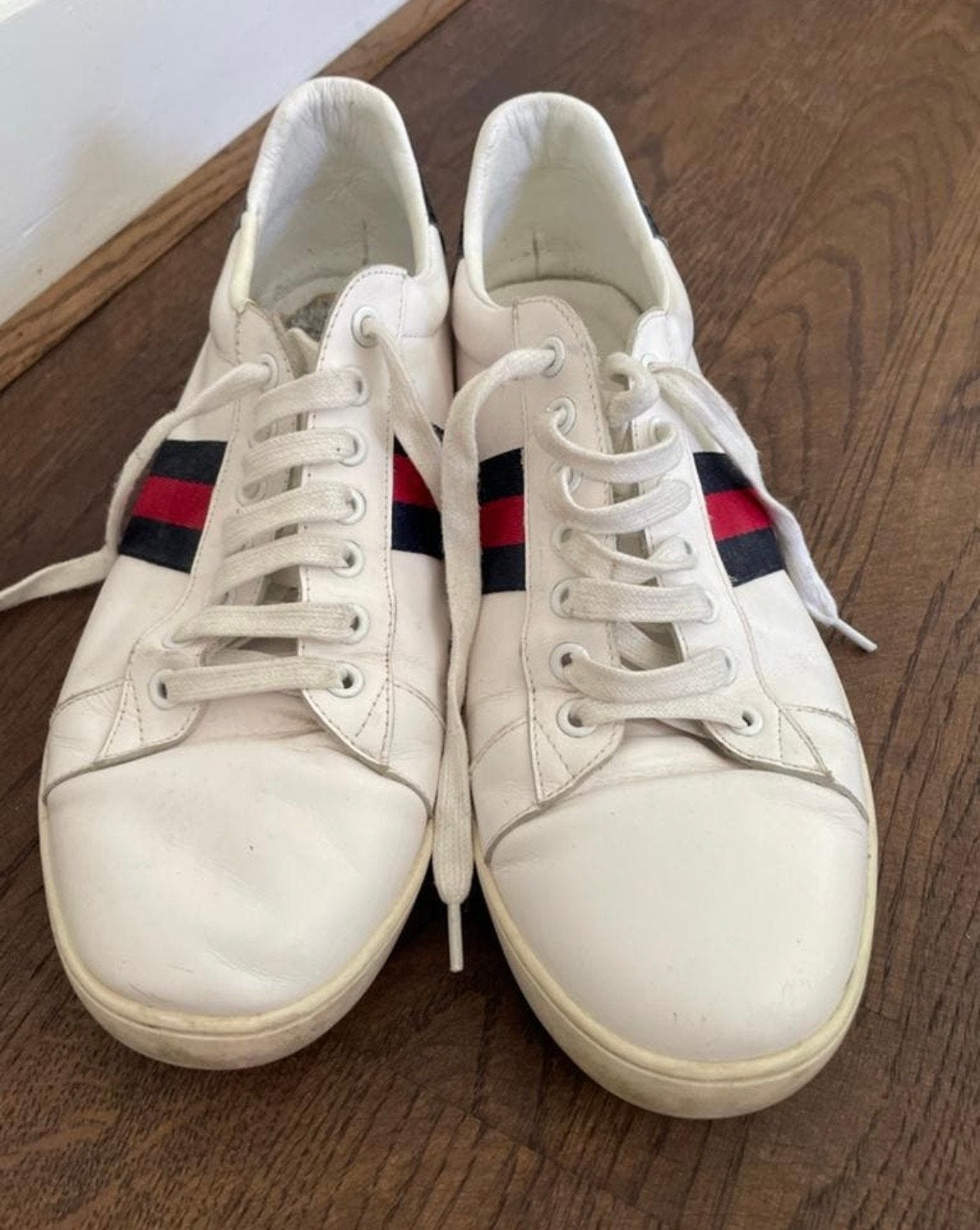 Gucci Ace Sneakers Wit met Rood/Blauw Web, Ophalen of Verzenden, Gedragen, Wit, Sneakers of Gympen