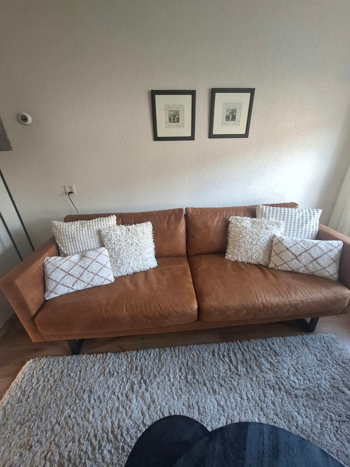 Leren 3-zitsbank - Cognac - 230x90 cm, Ophalen, Gebruikt, Driepersoons, Rechte bank