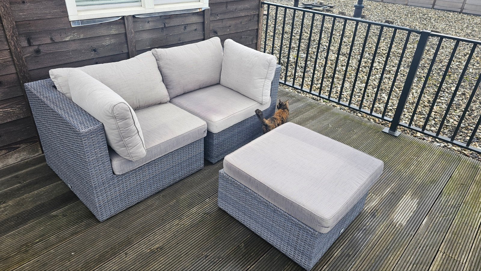 Wicker Loungeset met Hocker - Grijs, Ophalen, Gebruikt, 3 zitplaatsen, Hocker
