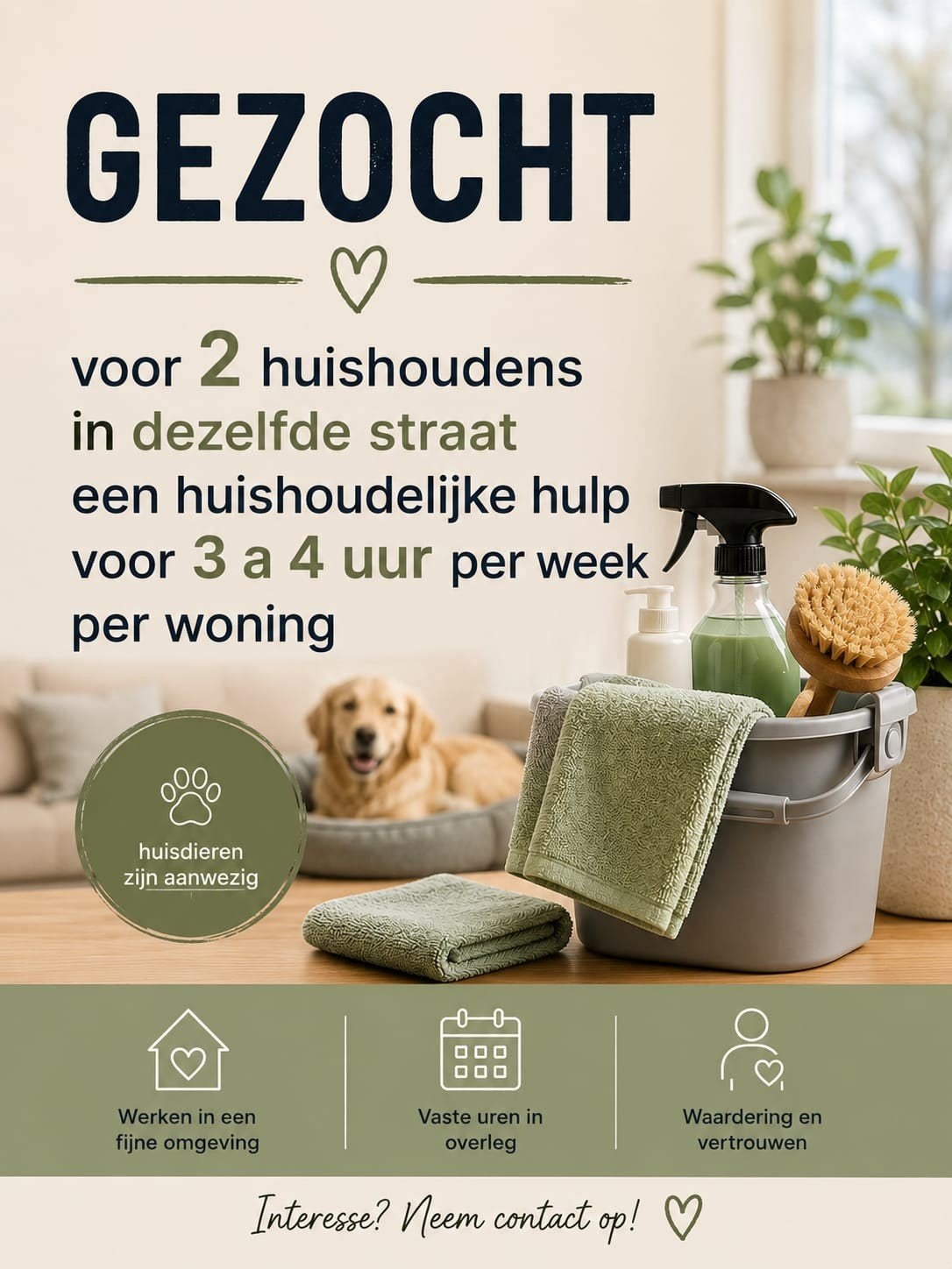 Schoonmaakster/Huishoudelijk hulp gezocht, Vacatures
