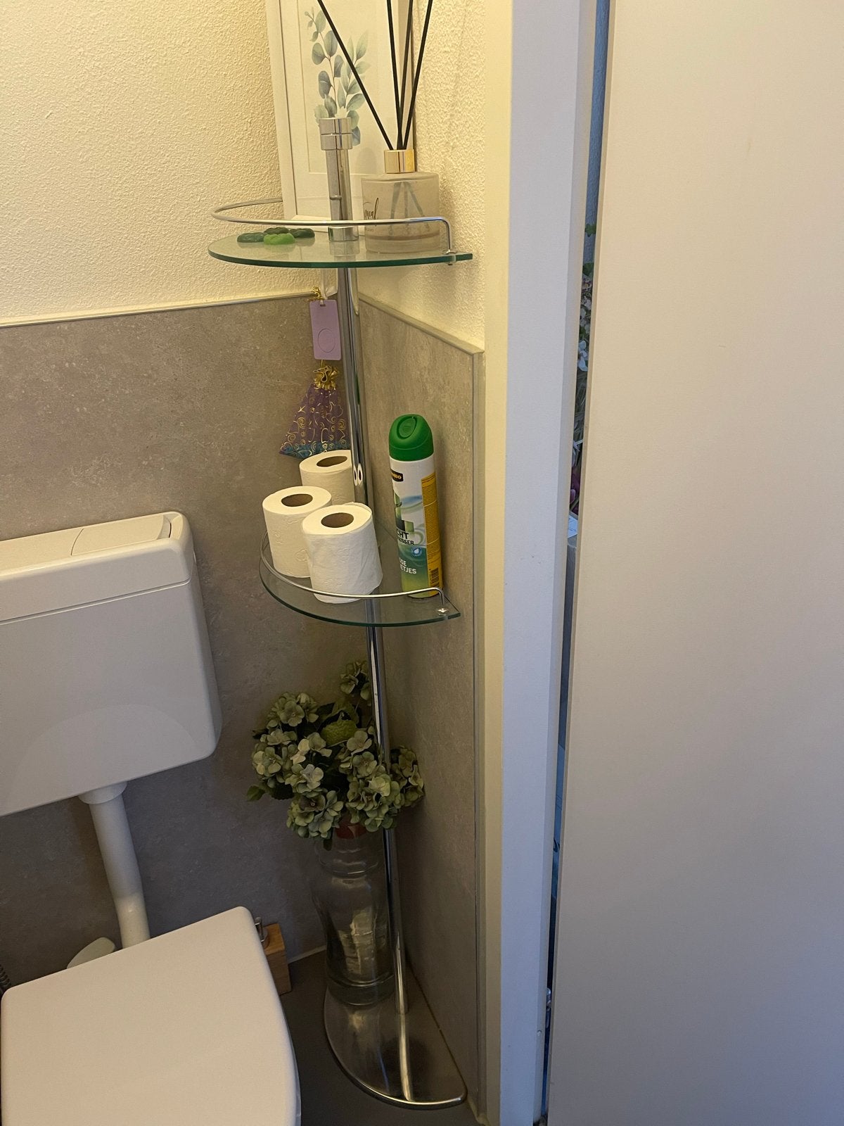Glazen hoekplankje met chroom standaard, Ophalen, Gebruikt