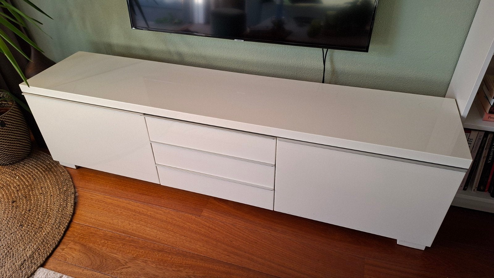 Ikea Besta Burs TV meubel hoogglans wit 180x40x48 cm, Ophalen, Overige materialen, Gebruikt, 150 tot 200 cm