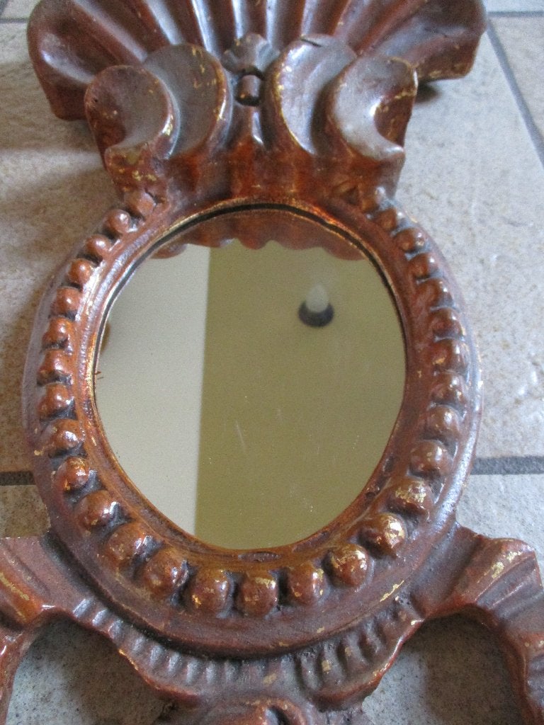 Spiegel klassiek wandspiegel hout Schelp en Strik verguld, Huis en Inrichting, Ophalen, Minder dan 50 cm, Gebruikt, Minder dan 100 cm