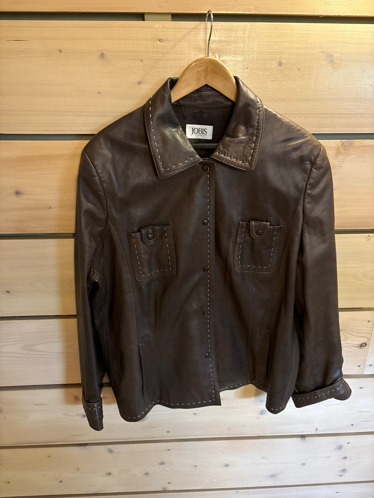 Jobis Leren jas dames maat L, Ophalen of Verzenden, Gedragen, Maat 42/44 (L), Bruin
