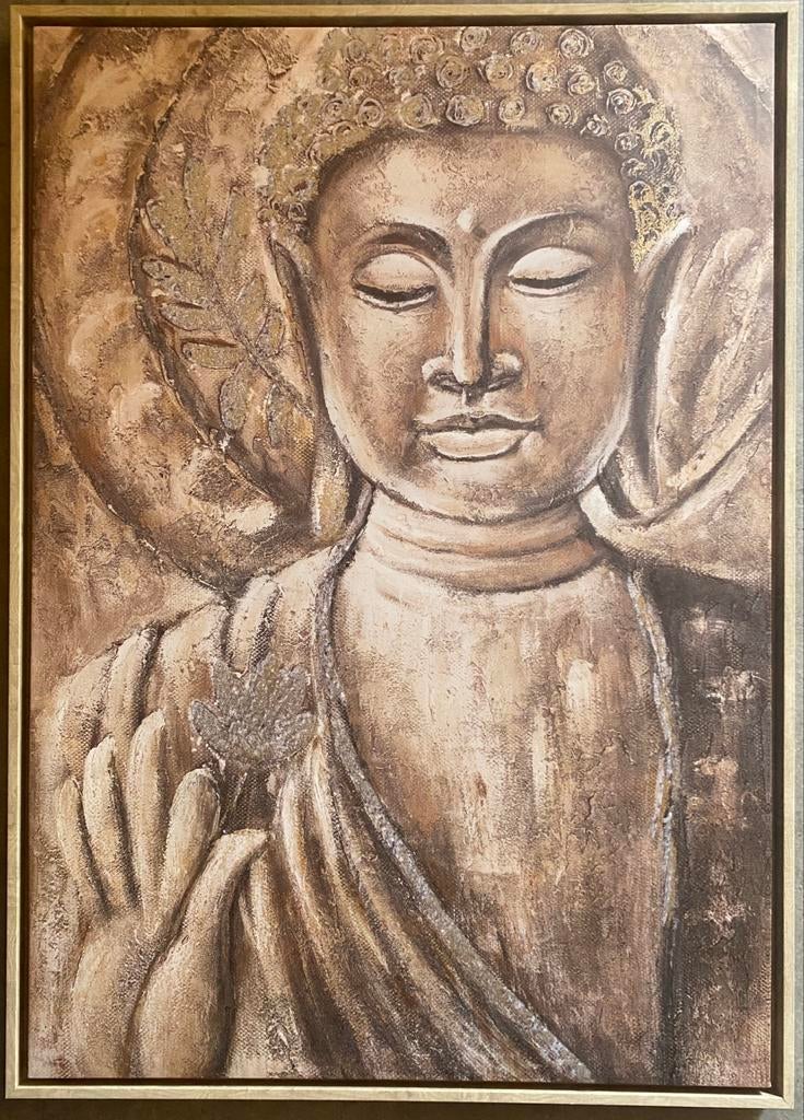 Grote Boeddha poster in lijst, naturel kleuren (60x80 cm), Ophalen, Zo goed als nieuw