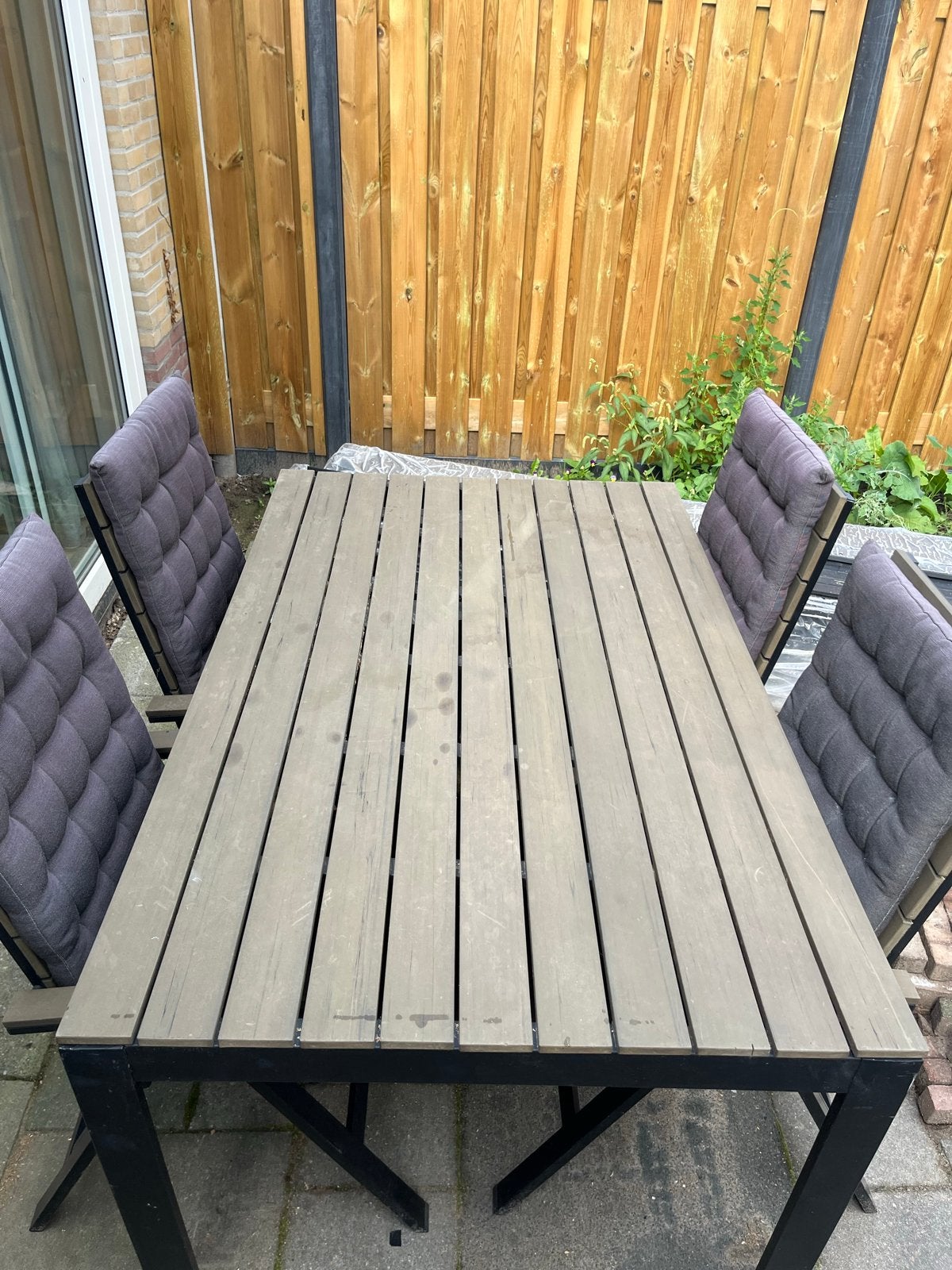 Tuinset met 4 stoelen en tafel, Tuin en Terras, Ophalen, 4 zitplaatsen, Gebruikt, Eettafel
