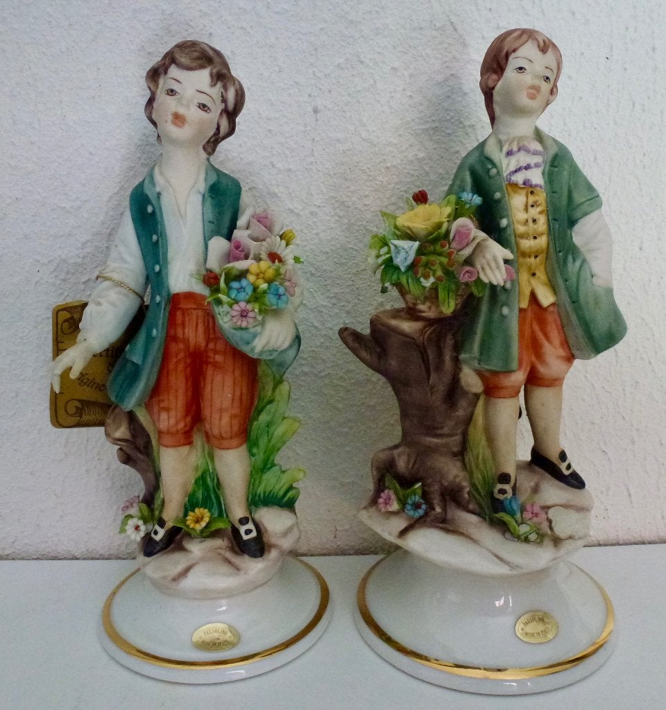 2x Vintage Capodimonte beeldjes, handbeschilderd., Verzenden, Zo goed als nieuw, Mens