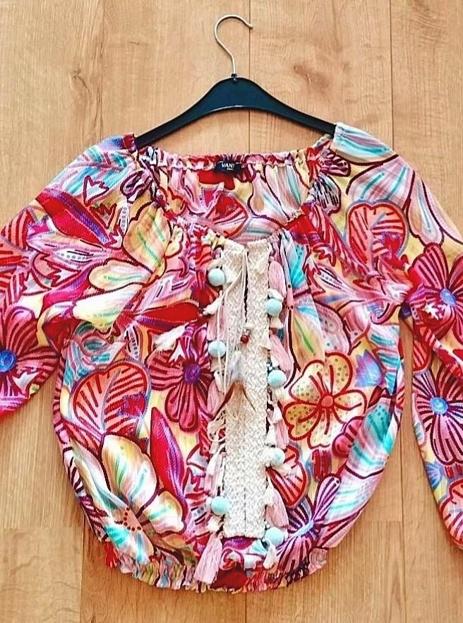 Gebloemde hippie blouse met versieringen! (NIEUW!), Ophalen of Verzenden, Nieuw, Maat 36 (S), Roze