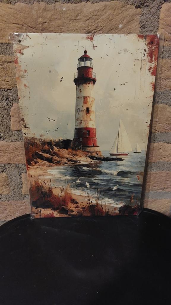 Metalen wanddecoratie vuurtoren 20x30cm, Huis en Inrichting, Woonaccessoires | Wanddecoraties, Metaal, 30 cm, Industrieel, 20 cm