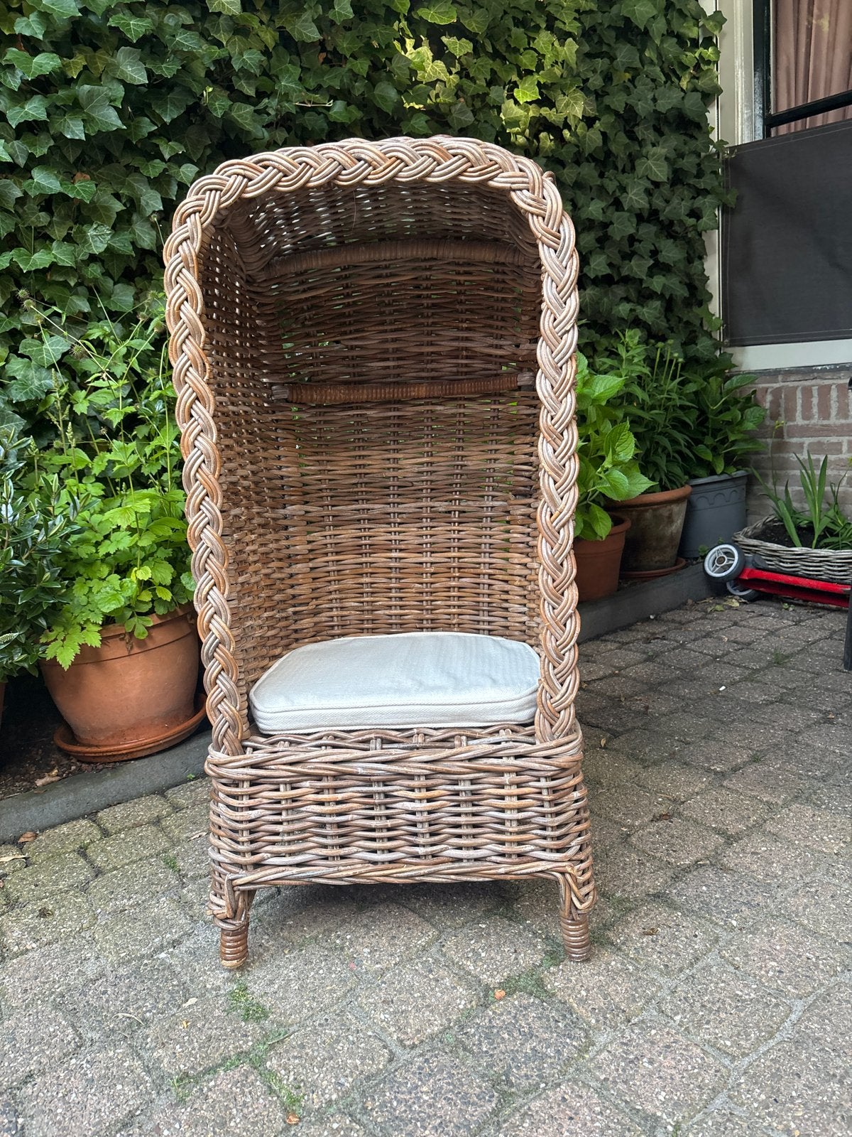 Kinderstrandstoel Strandkorf rotan, handgevlochten., Ophalen, Bruin, Riet of Rotan, Zo goed als nieuw