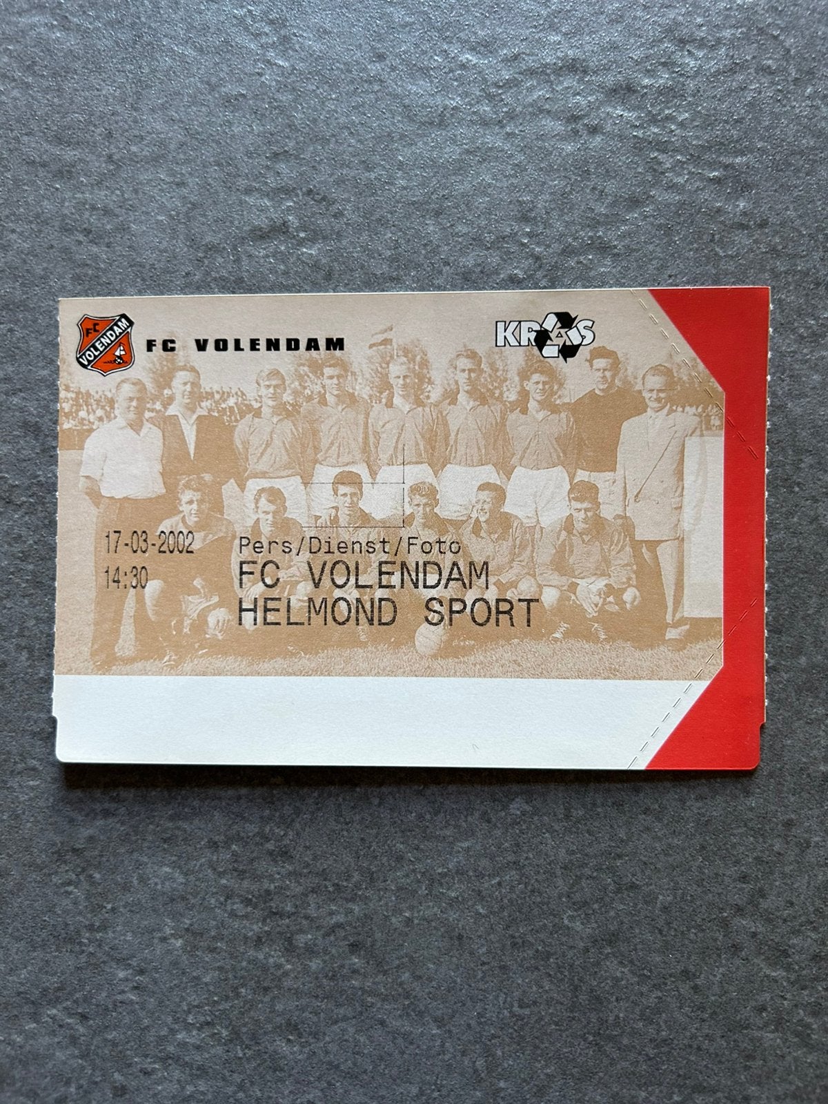 FC Volendam - Helmond Sport ticket, Verzamelen, Ophalen of Verzenden, Overige binnenlandse clubs, Overige typen