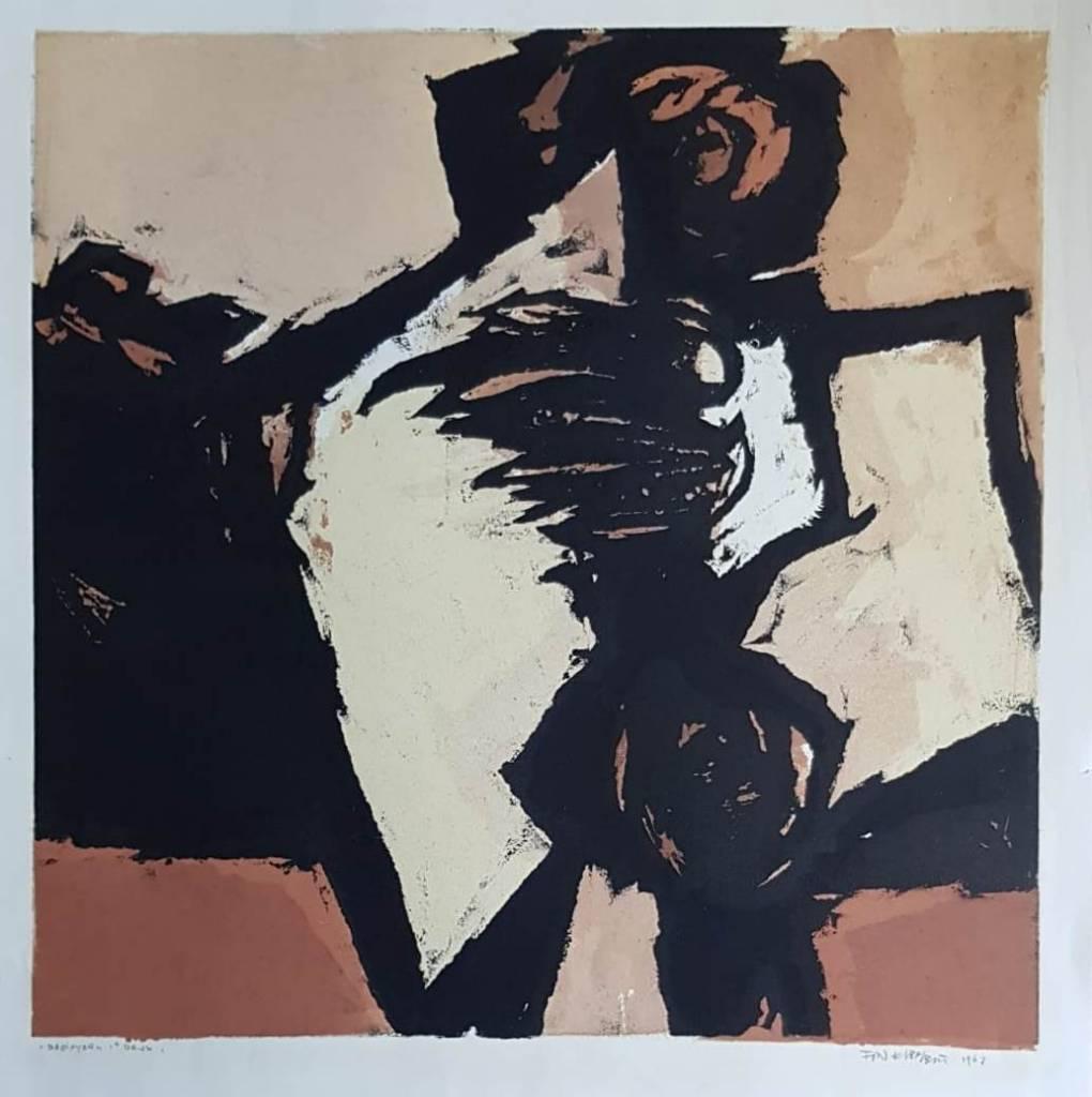 Fon Klement (1930) Boardsnede" Deployed " Ges Gen Ged Titel", Antiek en Kunst, Kunst | Litho's en Zeefdrukken, Ophalen of Verzenden