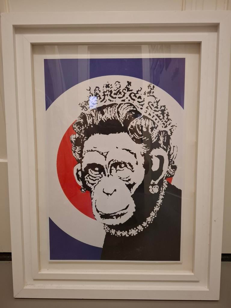 Banksy Monkey Queen - Ingelijste Print, Antiek en Kunst, Ophalen