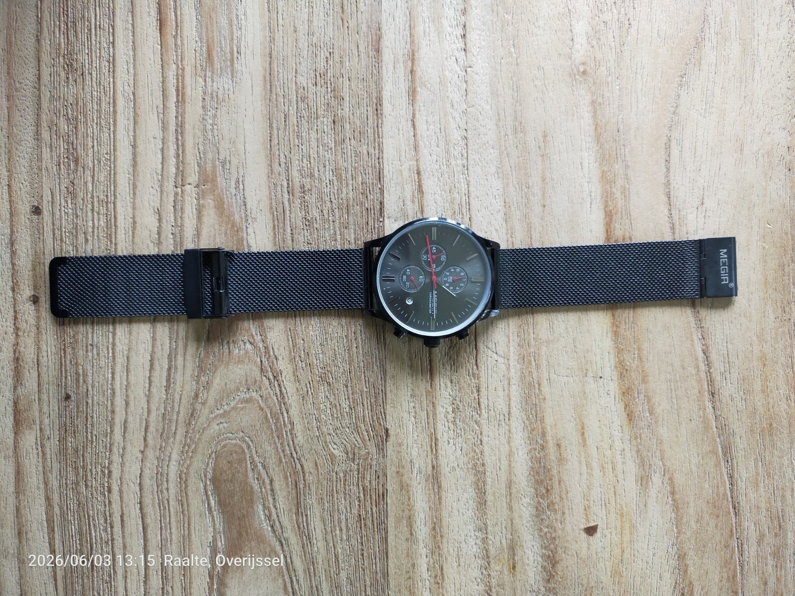 Stijlvol Megir herenhorloge met chronograaf en mesh band, Ophalen of Verzenden