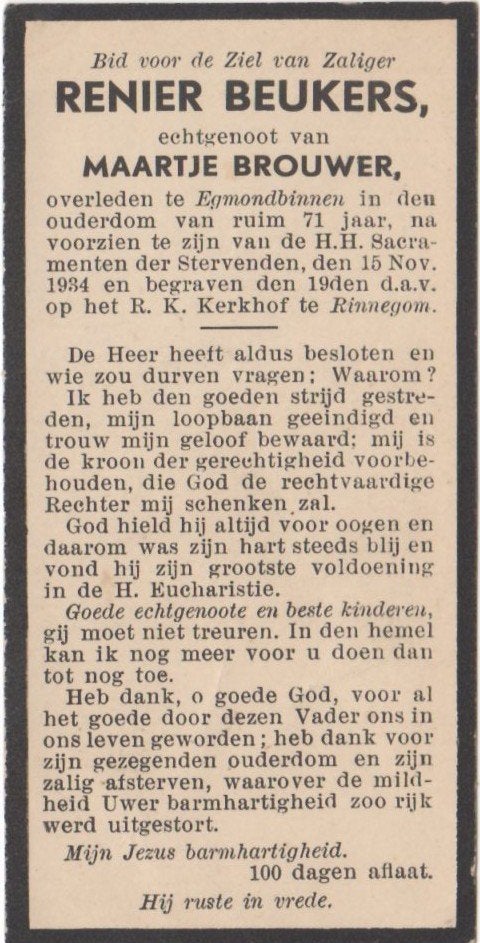 Renier Beukers 1863 Bergen + 1934 Egmond Binnen, 71 jaar oud, Verzamelen, Ophalen of Verzenden