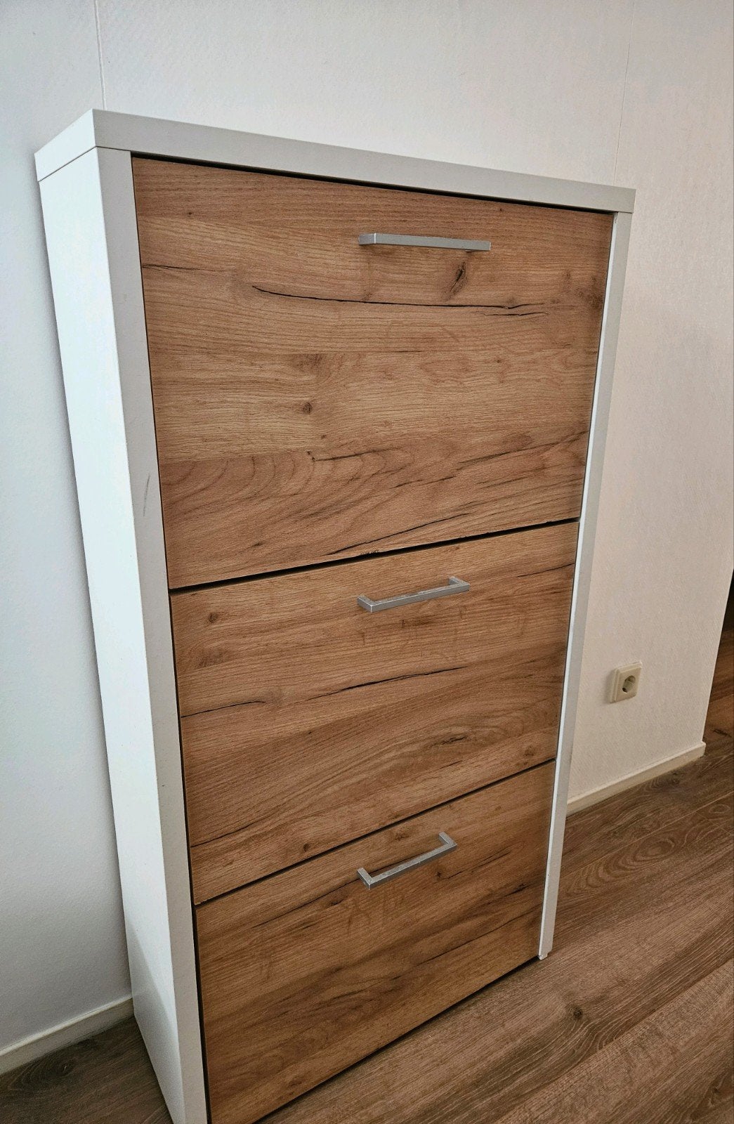 Schoenenkast met 3 vakken - Wit/Houtlook landelijk, Ophalen