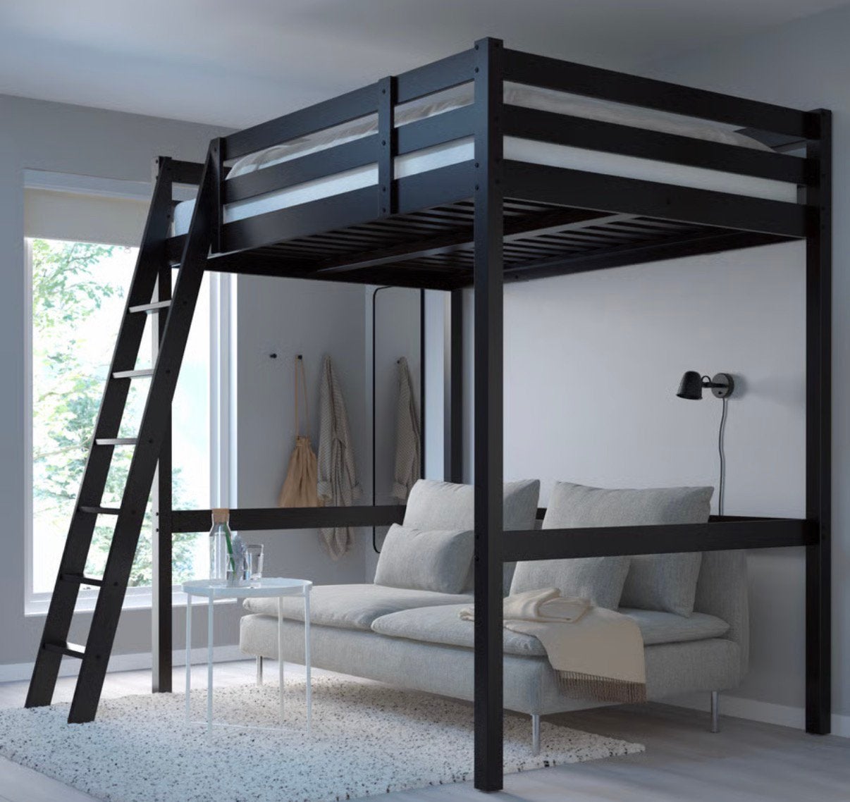 STORÅ Frame hoogslaper, zwart, 140x200 cm, Ophalen, Hoogslaper, Tweepersoons, 140 cm