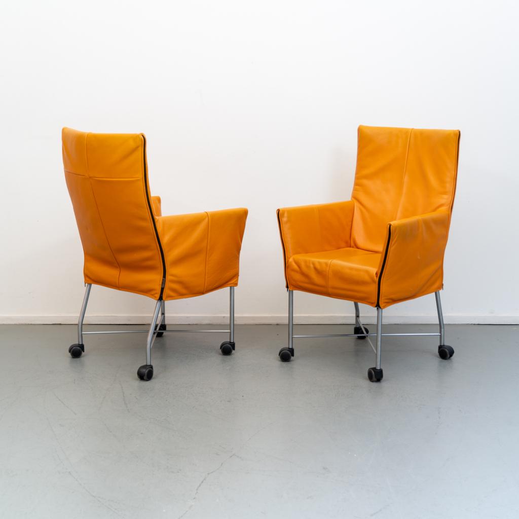 4 Prachtige Montis Chaplin stoelen in oranje (/oker) leder, Niet ingevuld, Niet ingevuld, Leer, Ophalen of Verzenden